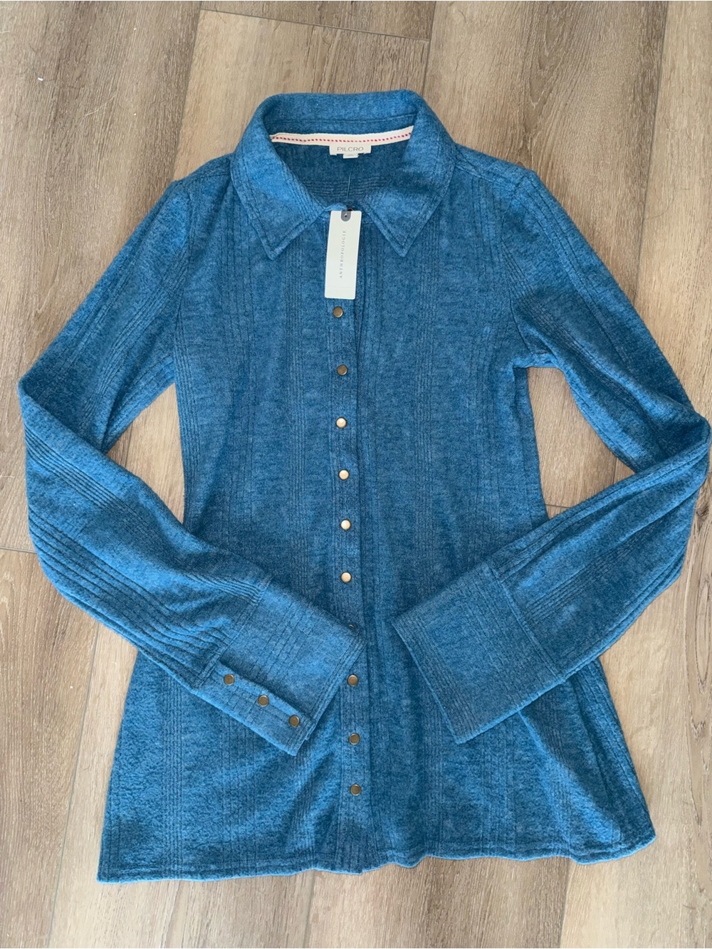 NWT Pilcro Anthropologie Brushed Buttondown Cardigan Sweater Petrol Blue XS